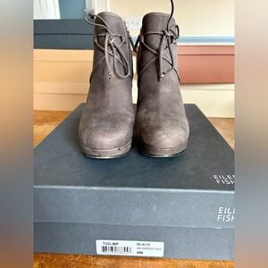 Eileen Fisher Dark Brown Suede Lace-Up Ankle Booties